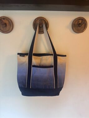Lands End Canvas Ombre Blue Tote Bag with Navy Trim